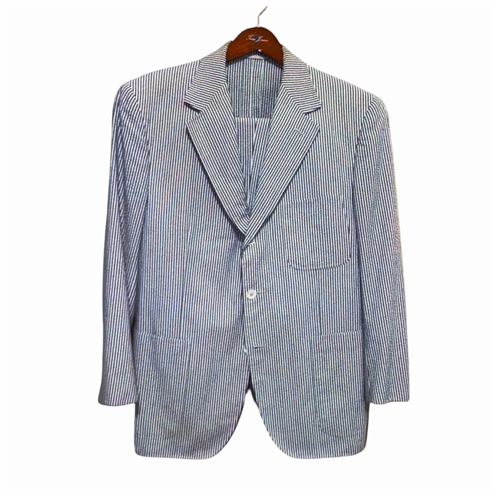 Alan NY Men’s Blue White Seersucker Suit | Summer Classic | Southern Charm - Picture 13 of 15